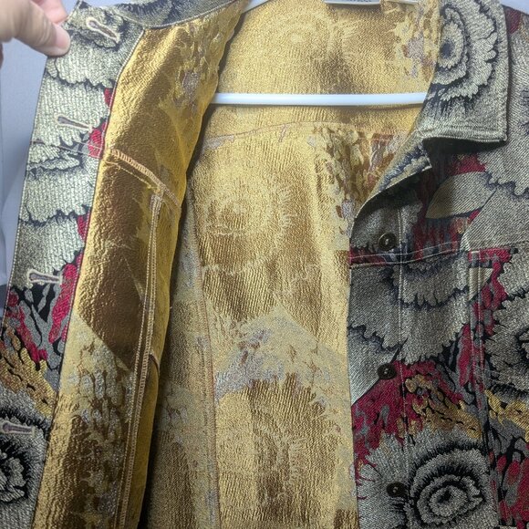 Vintage CHICO"S Design Tapestry Jacket 90s Silk Print US Size 8 - Picture 5 of 12